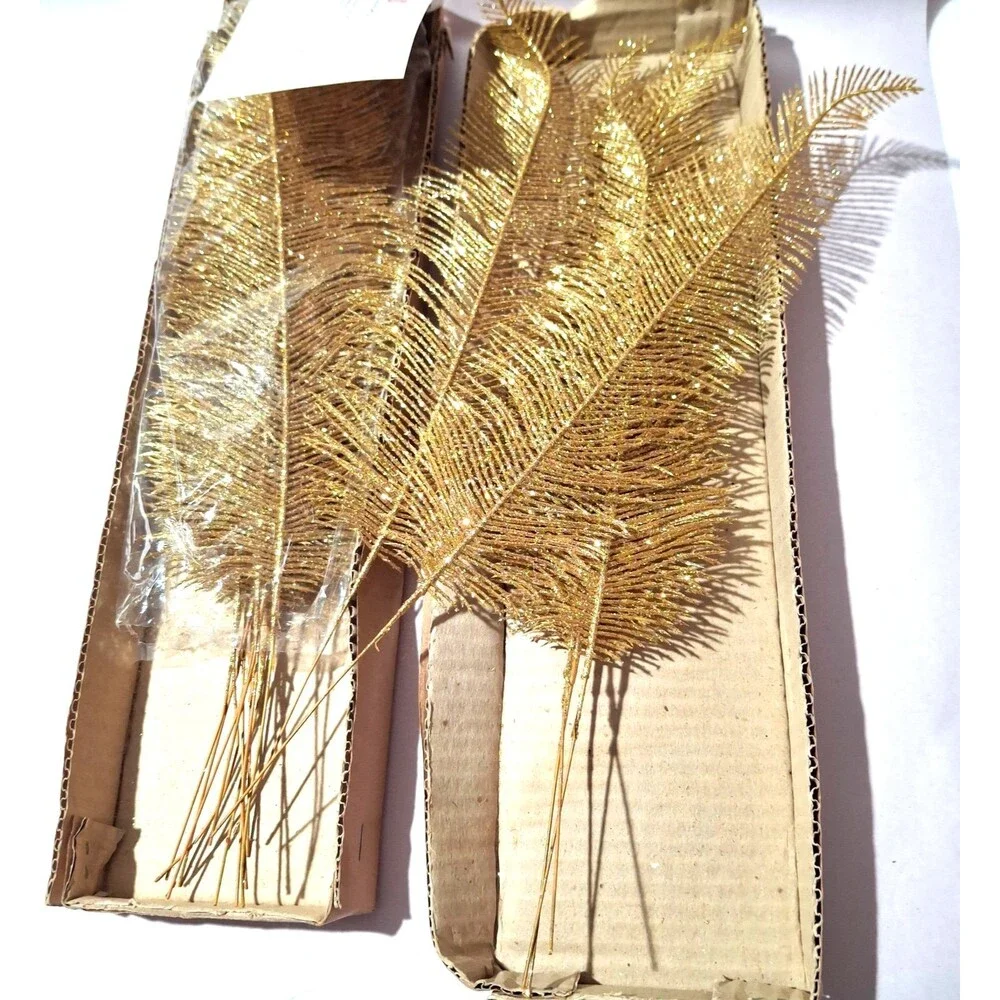 Home Interiors Faux Fern Gold Glitter Decorative Sprays Decor Feather Look 12 Pc